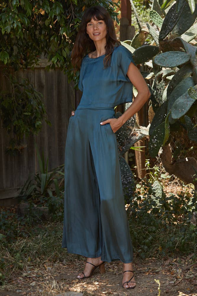 Going that Way Woven Satin Wide Leg Pants