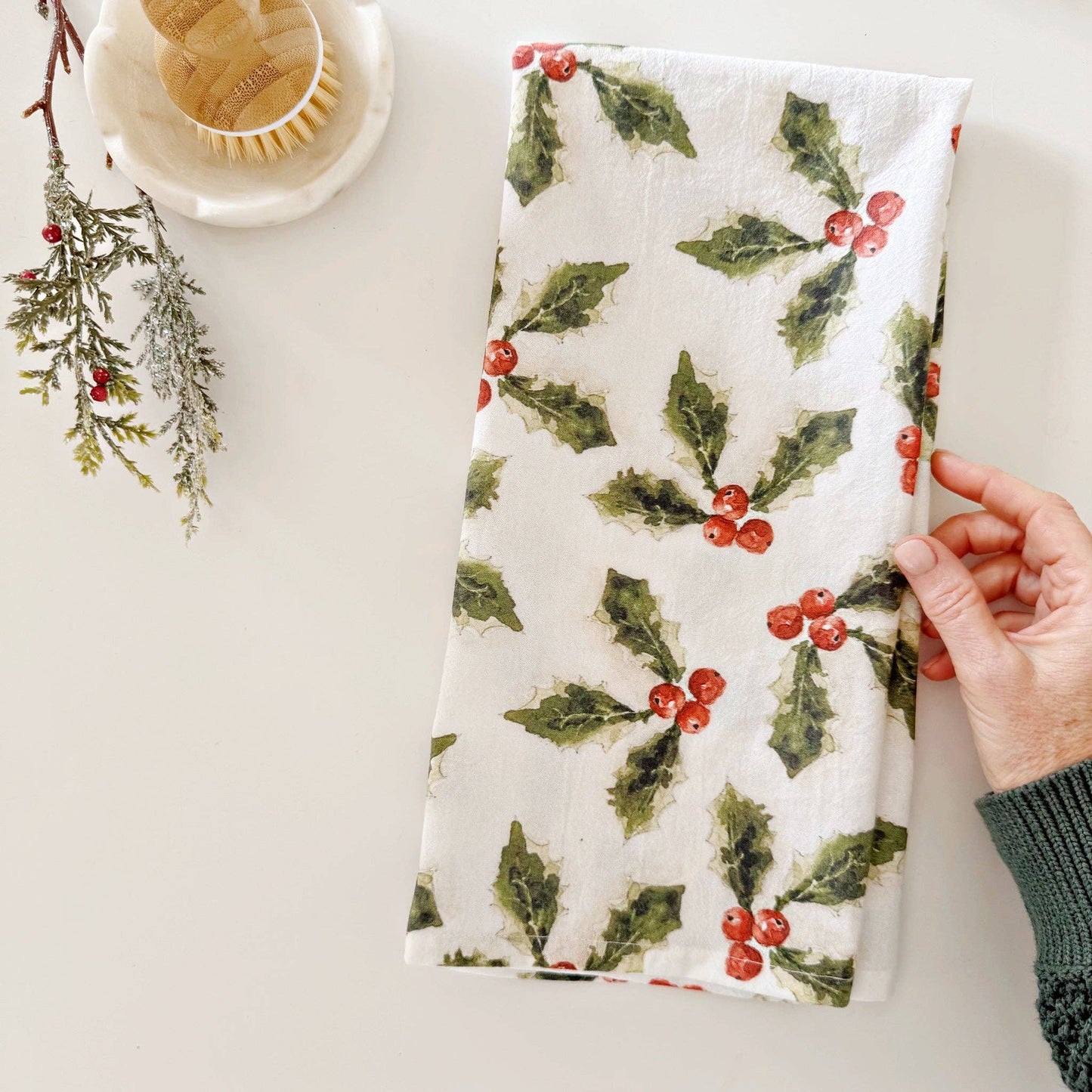 Holly berry tea towel