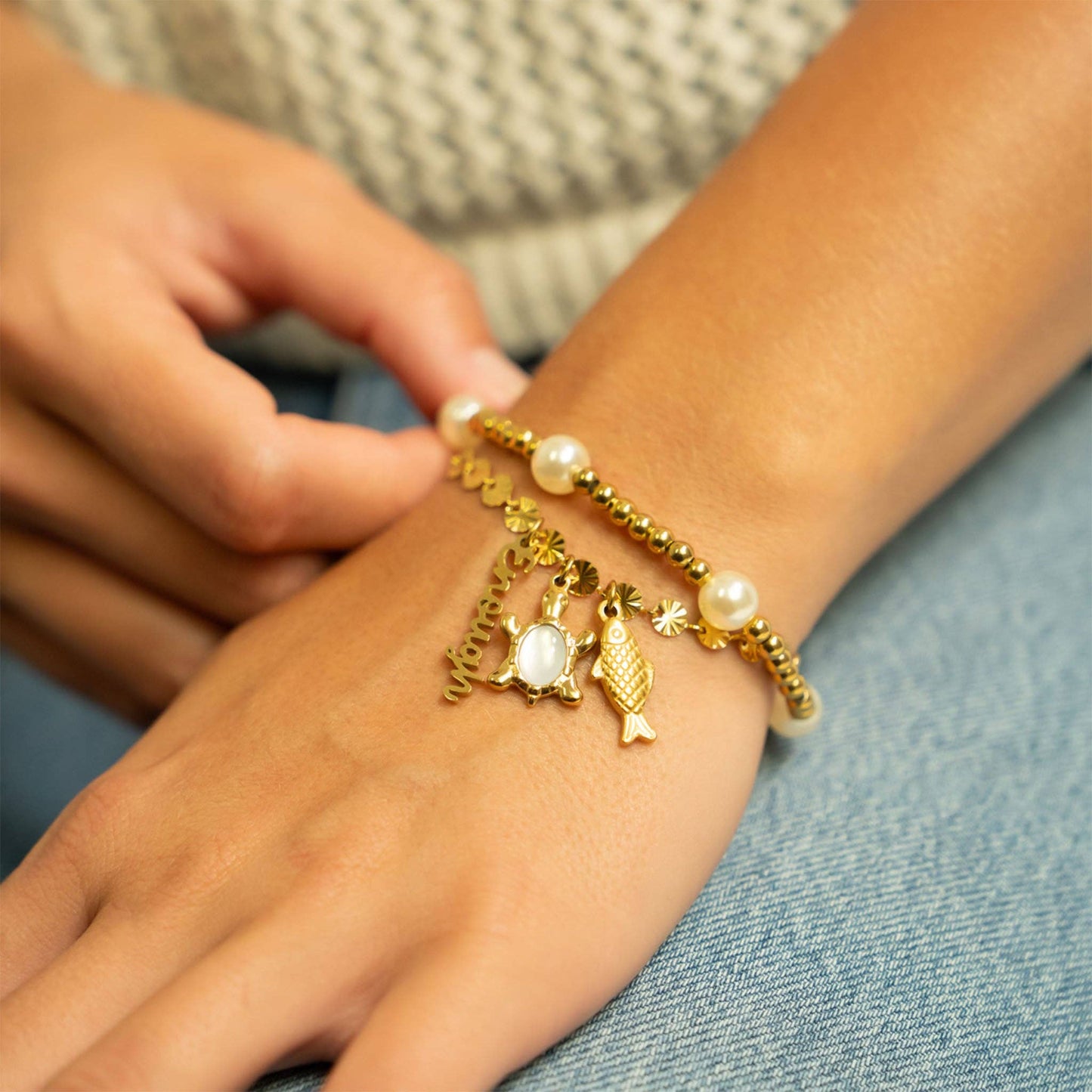 Kiska Glass Pearl Stretch Bracelet