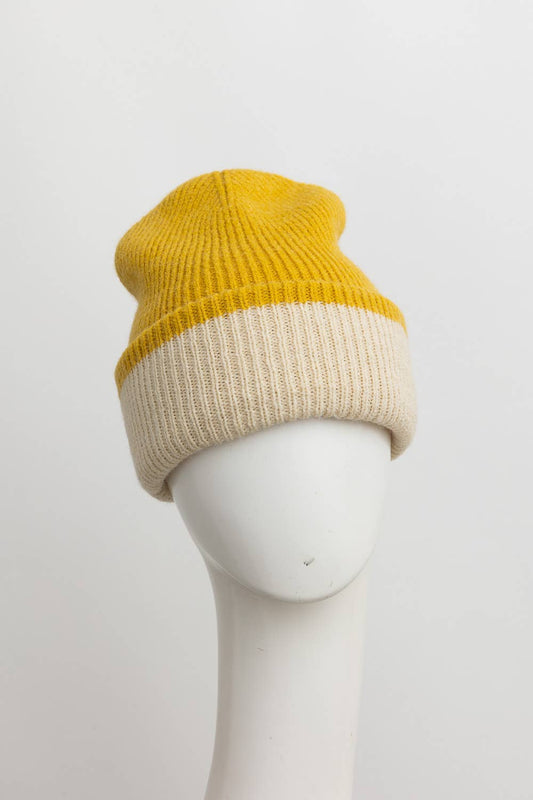 Basic Knit Two Tone Yellow Beanie