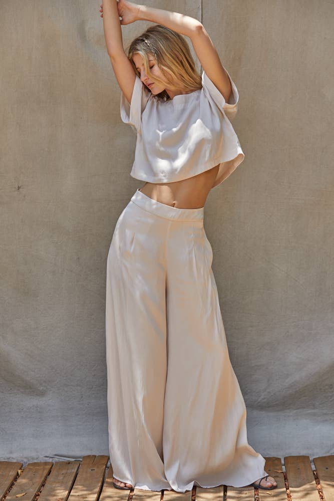 Going that Way Woven Satin Wide Leg Pants