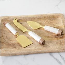 3 PC MARBLE & GOLD CHEESE KNIFE SET