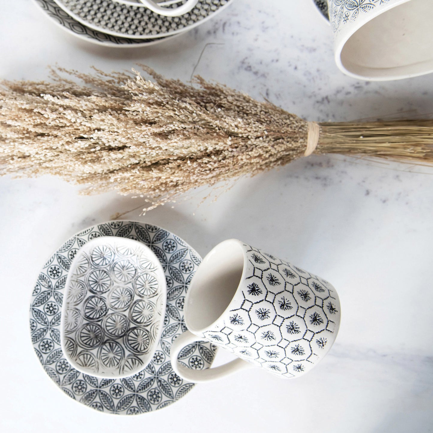 Hand-Stamped Mug  Black And Cream 4 styles