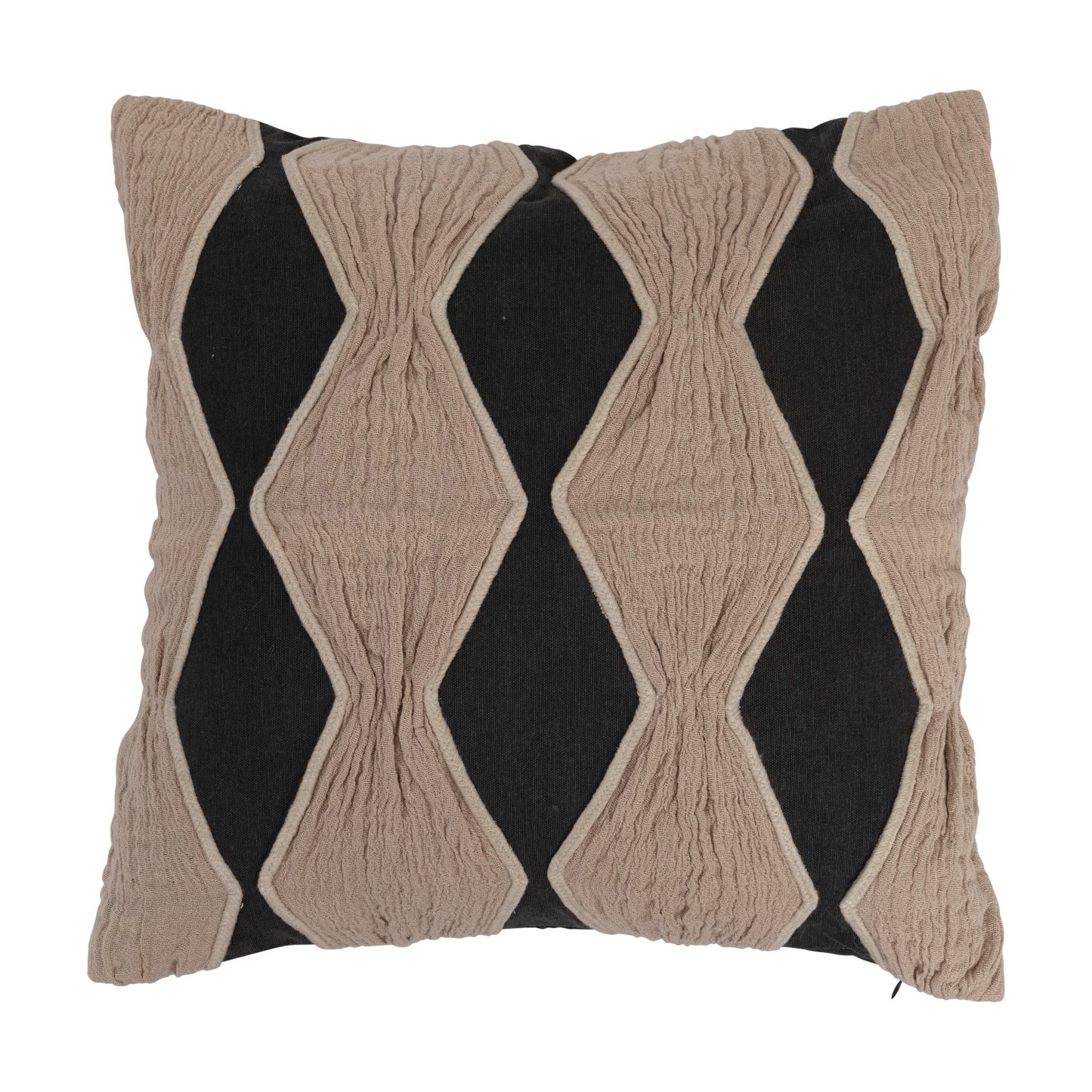 18" Cotton Pillow w/ Applique & Diamond Pattern, Polyester Fill