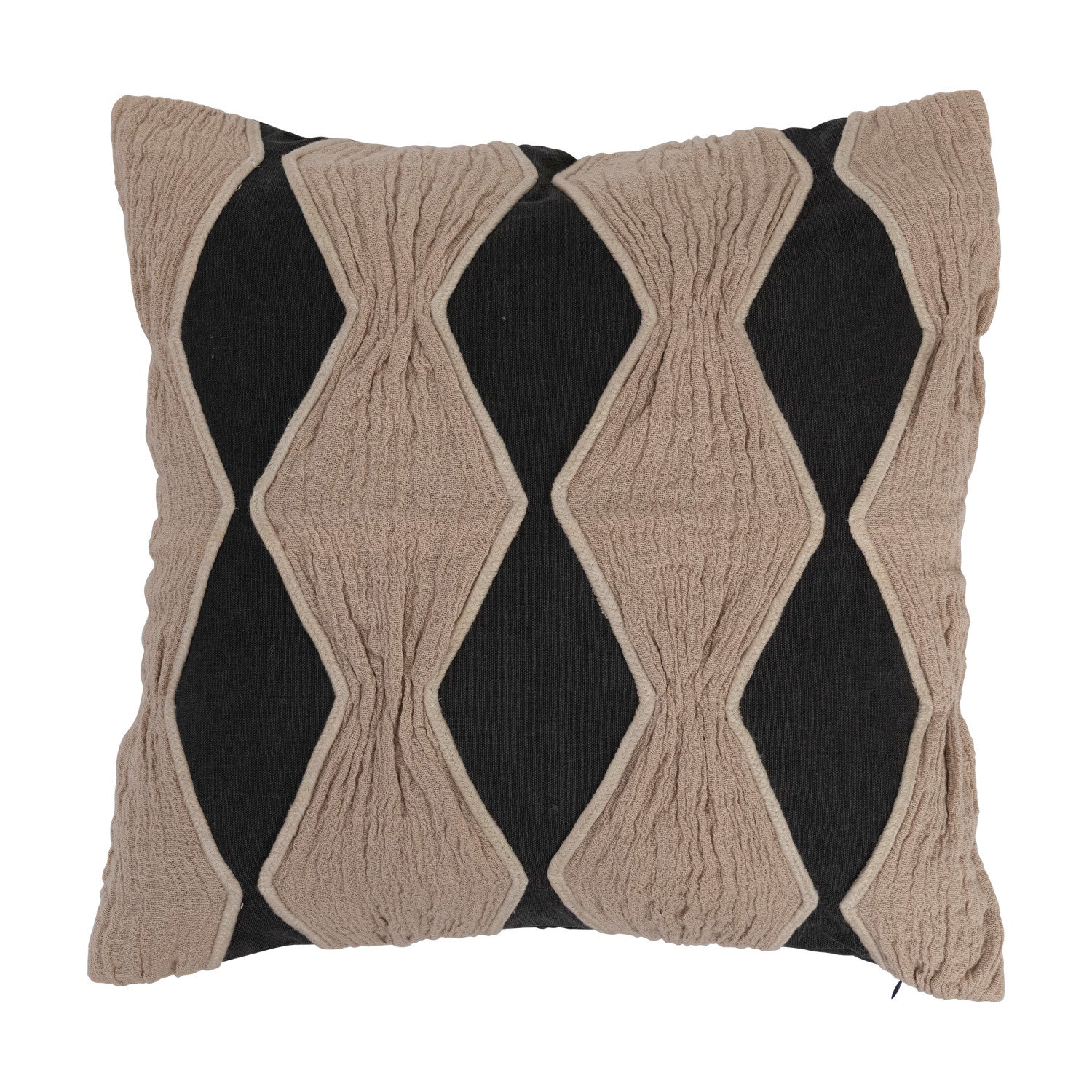 18" Cotton Pillow w/ Applique & Diamond Pattern, Polyester Fill