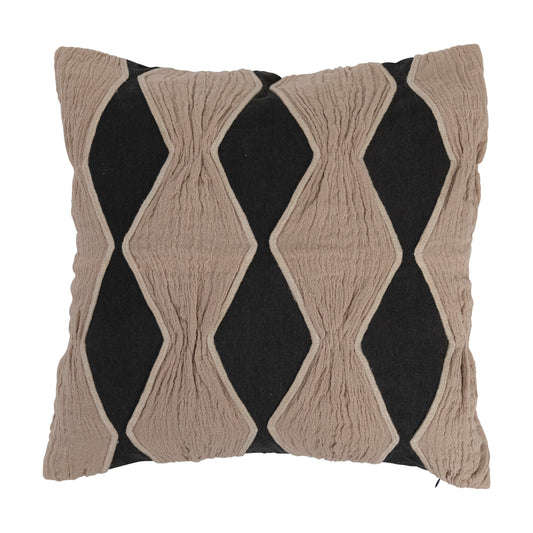 18" Cotton Pillow w/ Applique & Diamond Pattern, Polyester Fill