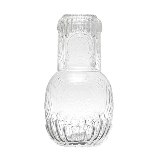 Embossed Glass Carafe and Drinking Glass