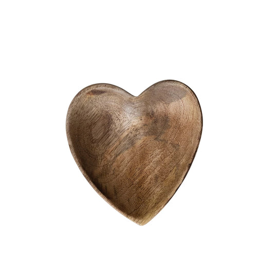 Wooden heart-shaped bowl on a white background