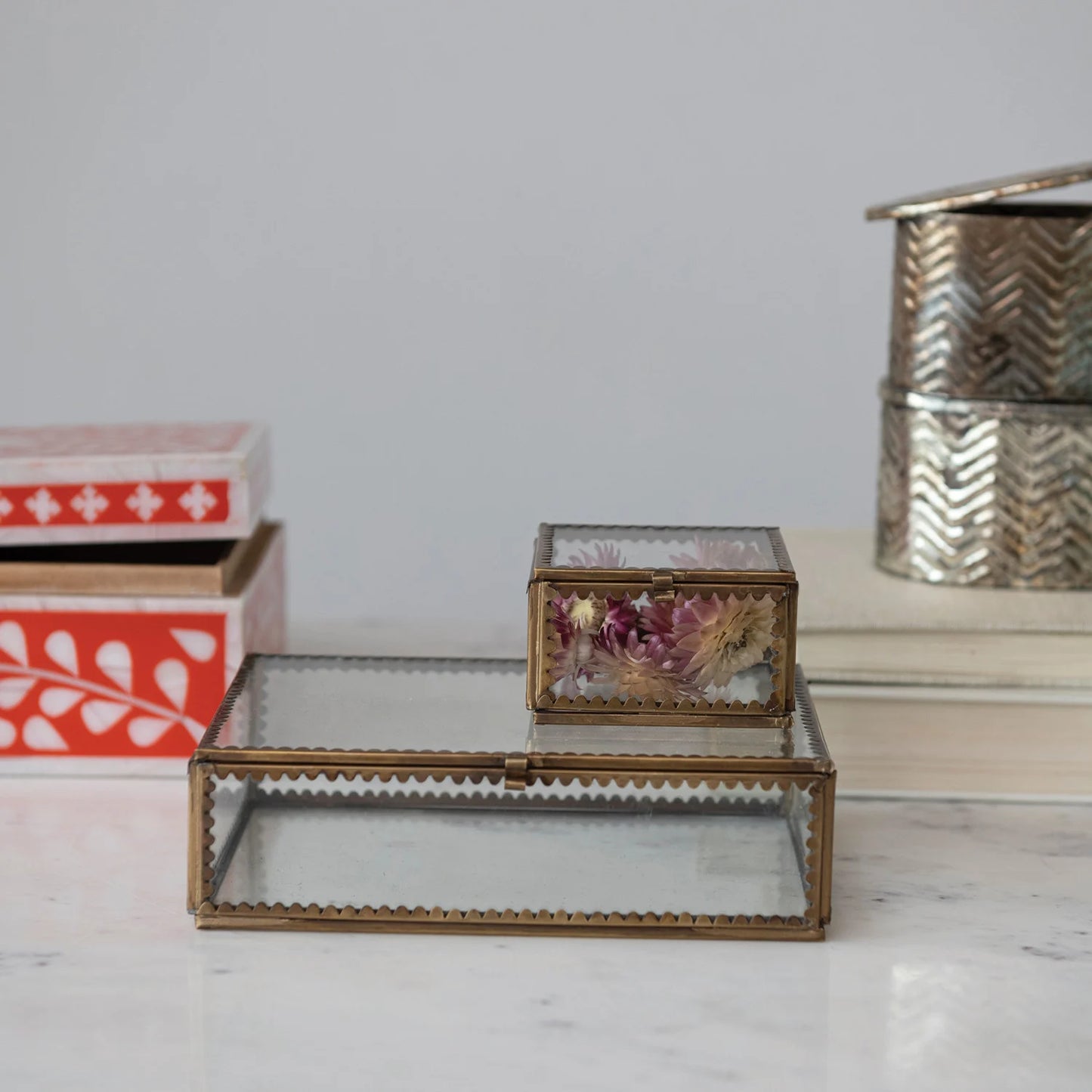 Large Brass & Glass Display Box w/ Scalloped Edges