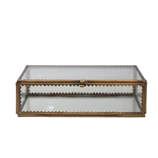 Large Brass & Glass Display Box w/ Scalloped Edges