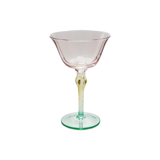 Stemmed Wine Glass, Pink, Yellow & Green
