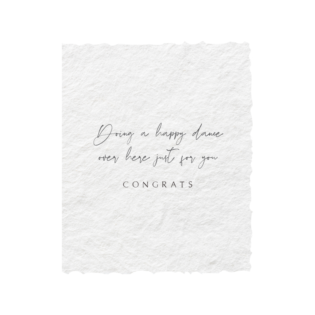 White textured card with congratulatory message on a white background