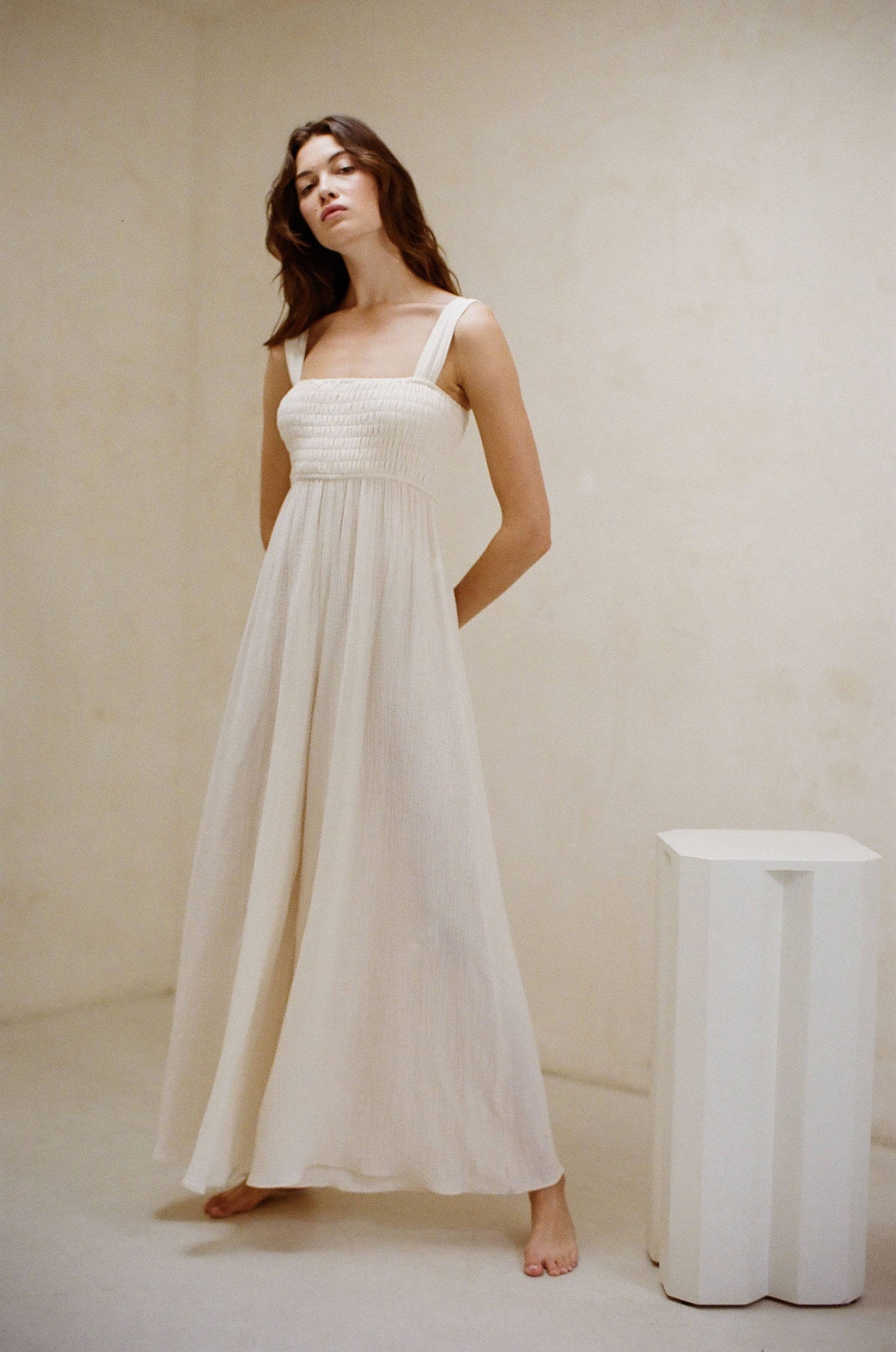 Woven Cotton Gauze Square Neck Jumpsuit