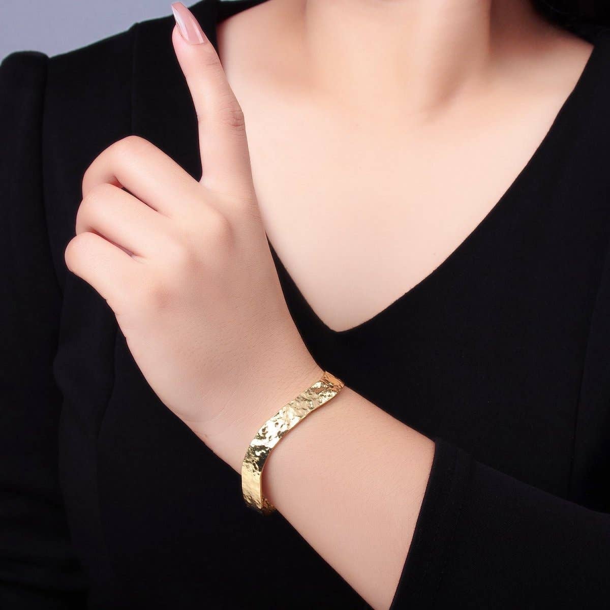 24K Gold Filled Hammered Band Cuff Bracelet