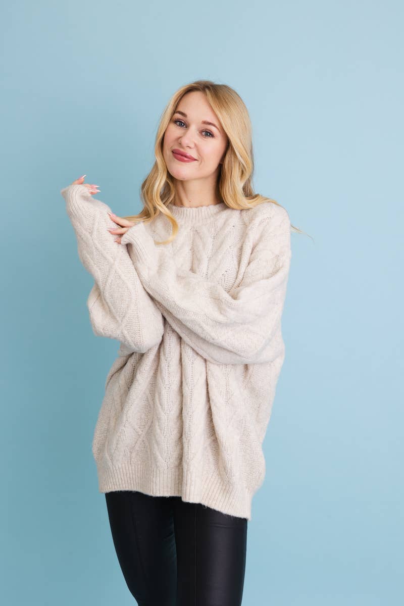 Gray Classic Soft Cable Knit Pullover Sweater
