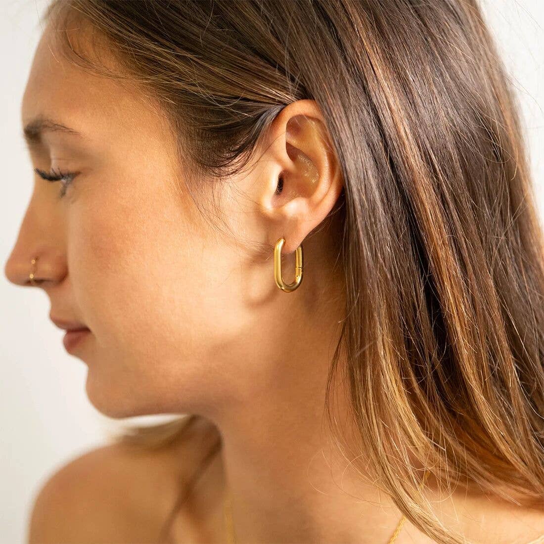 18K Gold  Oval Huggie Earrings