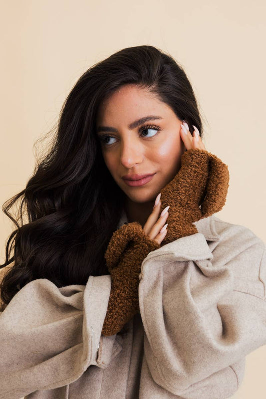 Camel Foldable Texting Gloves with Sherpa Fleece