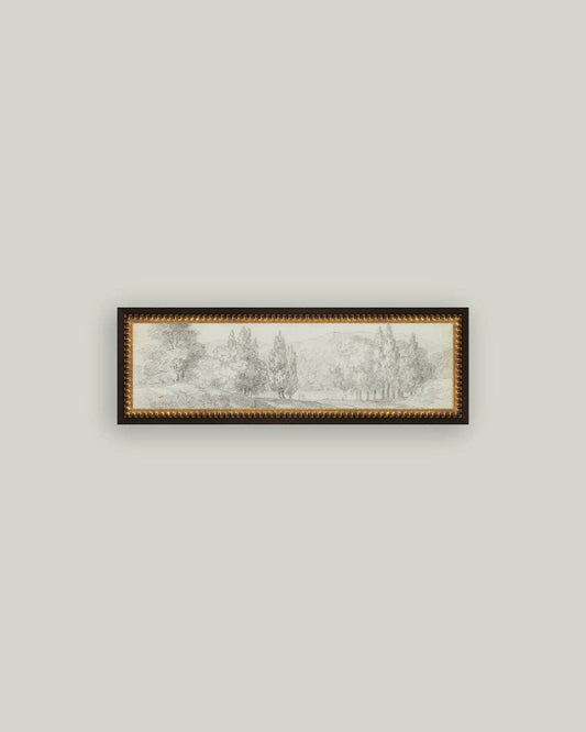 Country Meadow Sketch Framed Antique Art
