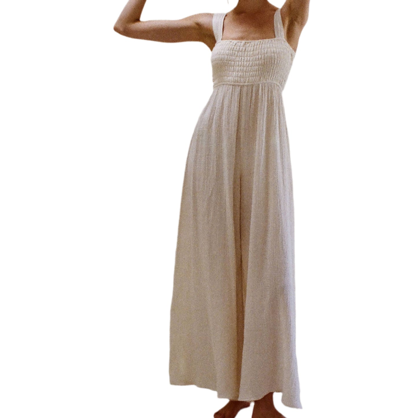 Woven Cotton Gauze Square Neck Jumpsuit