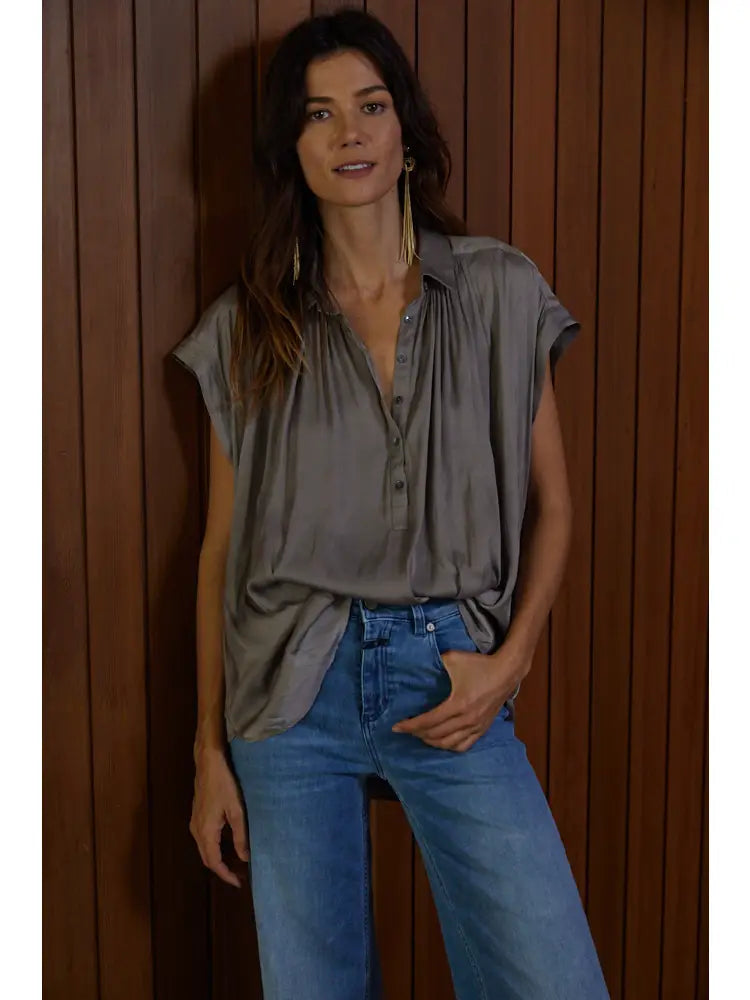 LIZA BUTTON DOWN TOP - Grey