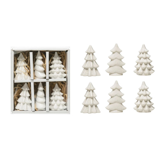 White Mini Stoneware Trees, Boxed Set of 6