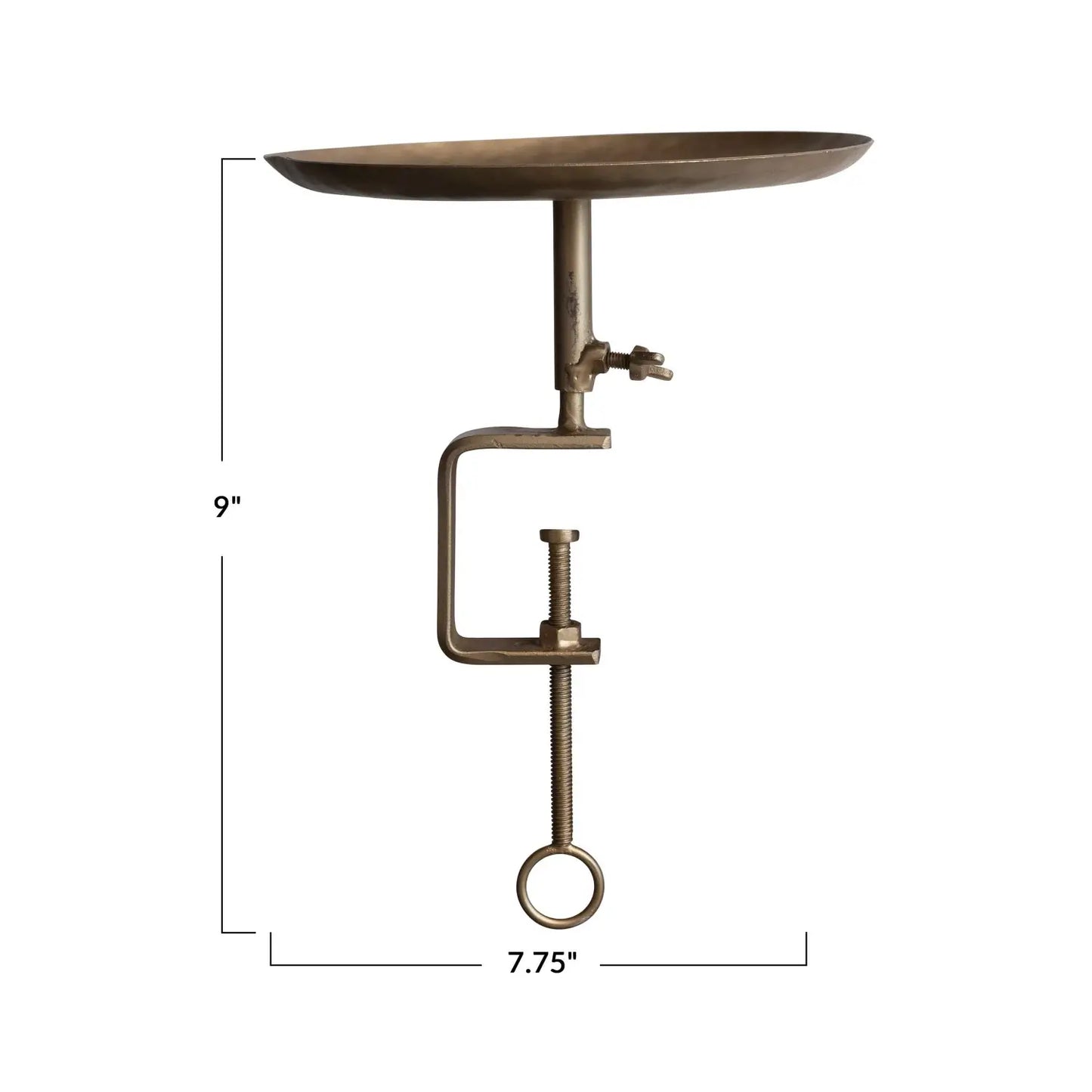 Decorative Metal Mantel/Tableside Tray w/ Adjustable C-Clamp, Antique Gold Finish