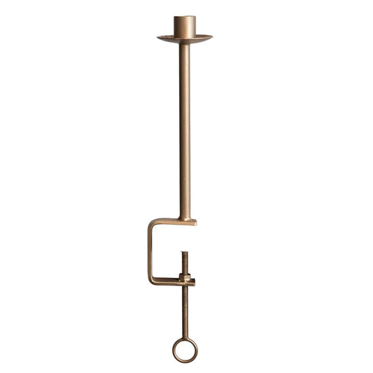Metal Taper Holder w/ Adjustable C-Clamp, Antique Gold Finish