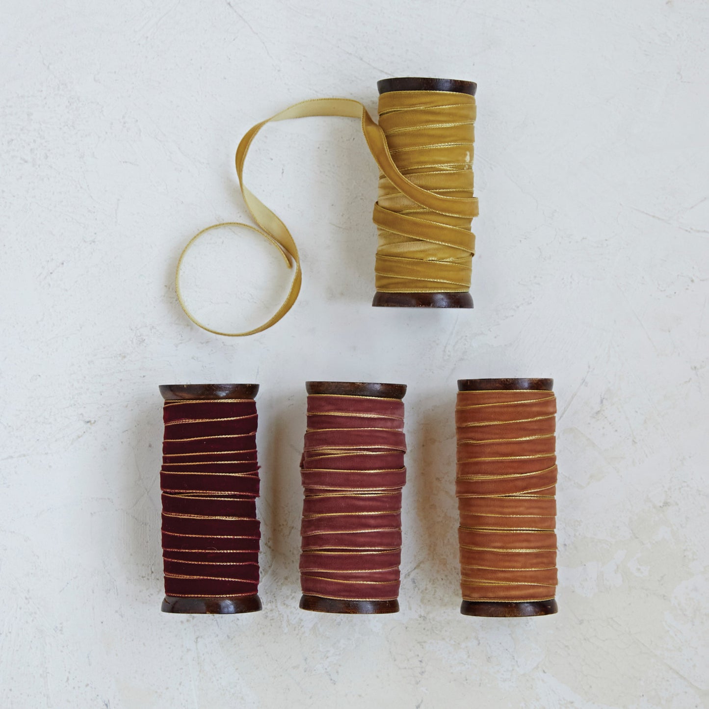 Velvet Ribbon on Wood Spool w/ Metallic Edges, 10 yard 4 Colors