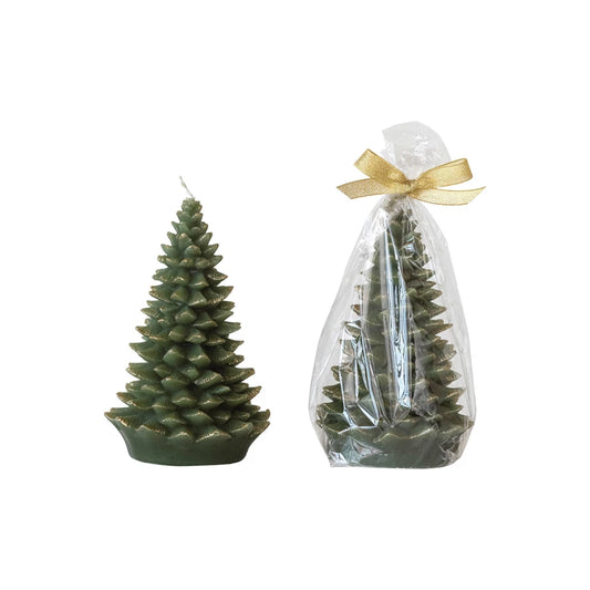 Medium Green Unscented Tree Shaped Candle w/ Gold Tips