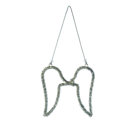 Metal Wire & Glass Beaded Angel Wings Ornament