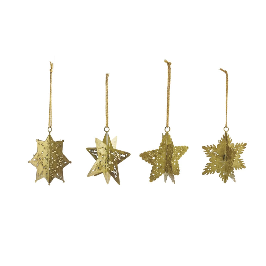 Metal 3D Snowflake Ornament w/ Cut-Outs, Antique Gold Finish, Styles Vary
