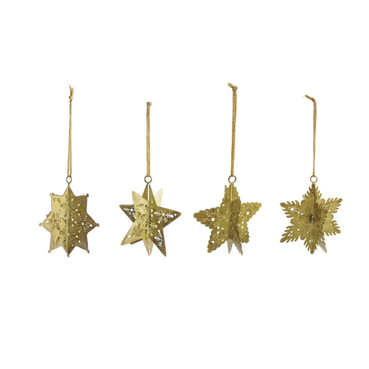 Metal 3D Snowflake Ornament w/ Cut-Outs, Antique Gold Finish, Styles Vary
