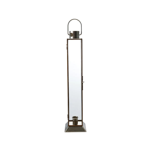 Lg. Metal & Glass Lantern Taper Holder, Gold Finish