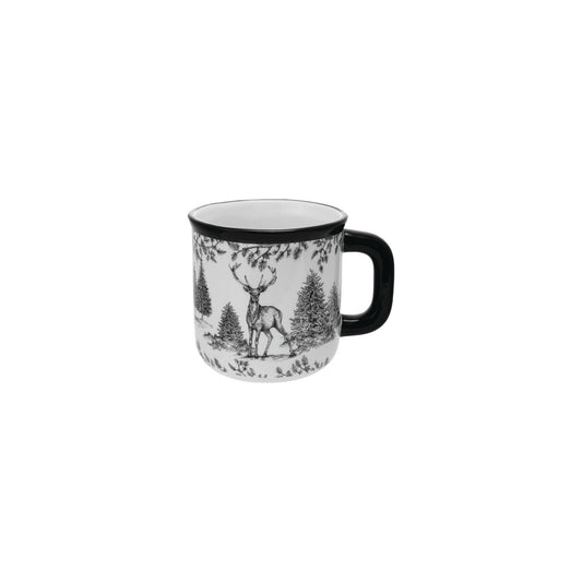 18 oz. Ceramic Mug with Woodland Deer Scene & Colored Rim